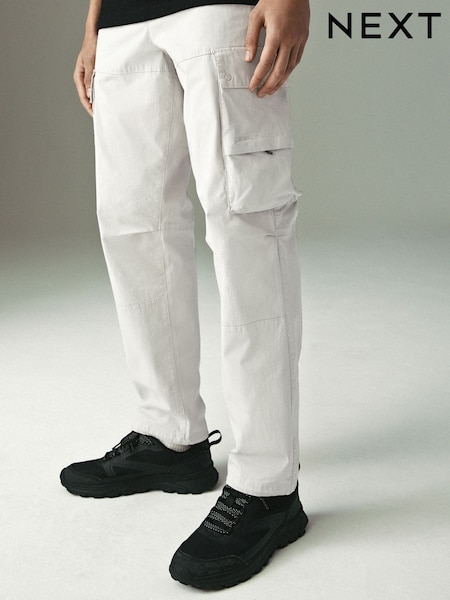 Ecru White Regular Tapered Fit Tech Stretch Utility Cargo Trousers (AG9029) | €44