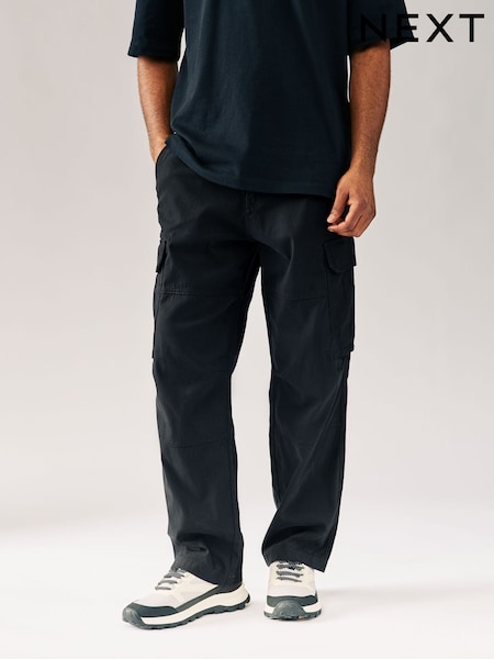 Black Relaxed Fit Cotton Stretch Cargo Trousers (AG9030) | R$ 285