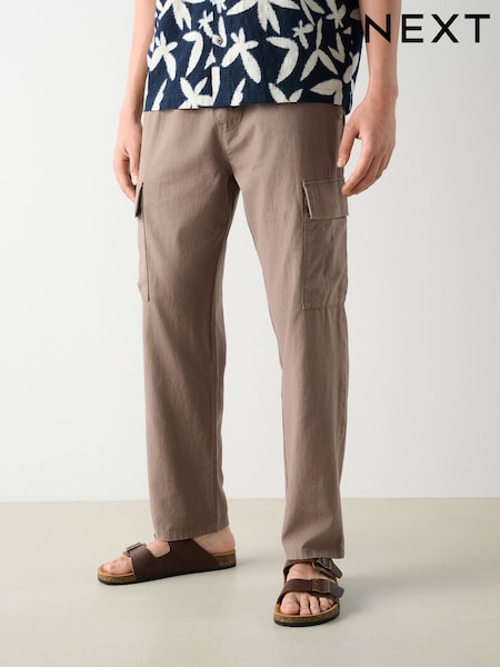 Marrom cogumelo - Linen Cotton Cargo Trousers (AG9031) | R$ 305