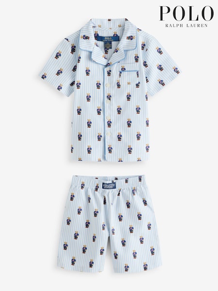Polo Ralph Lauren White/Blue 100% Cotton Short Sleeve Bear Pyjamas Set (AG9067) | AED408 - AED466