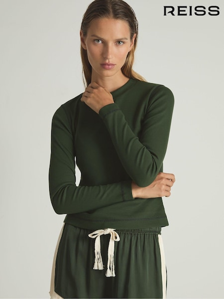 Reiss Green/Navy Marlie Cotton With Stretch Contrast-Stitch Top (AG9126) | €20