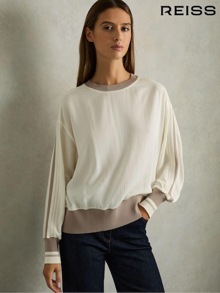 Reiss Sienna Lyocell Woven Contrast-Trim Top (AG9136) | ‏1,225‏₪