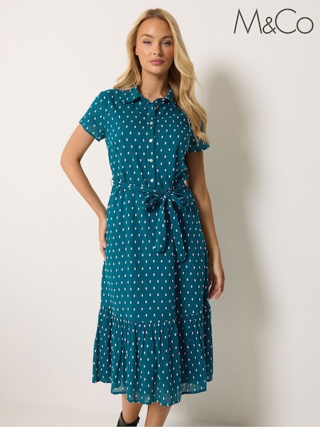 Grün - M&co Dobby Short Sleeve Shirt Dress