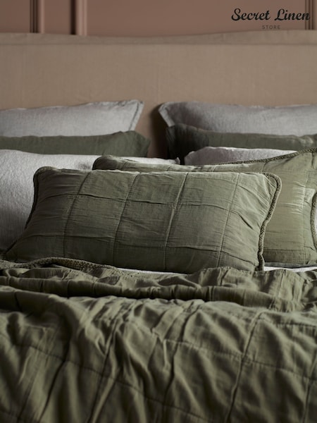 Secret Linen Store Green Finn 100% Cotton Quilted Cushion Cover (AG9282) | €45
