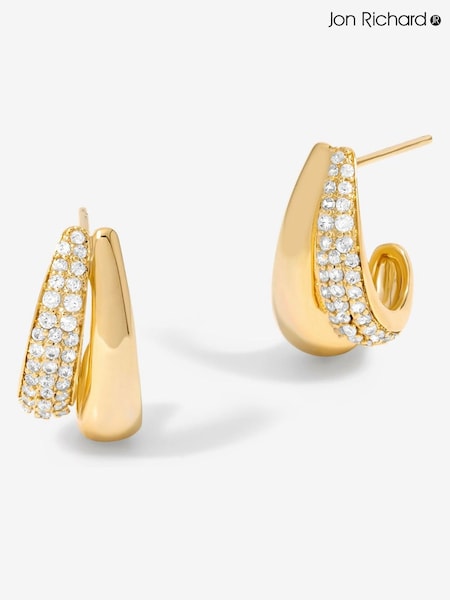 Jon Richard Gold Tone Cubic Zirconia And Polished Curved Mini Drop Earrings (AG9296) | €22.50