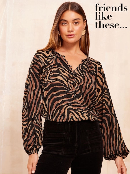 Friends Like These Brown Long Sleeve Mesh Top (AG9345) | AED105
