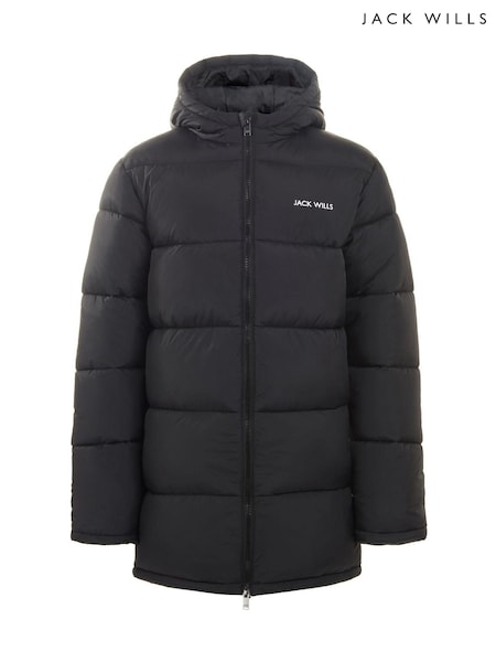 Jack Wills Boys Longline Black Puffer Coat (AG9347) | 596 LEI - 715 LEI