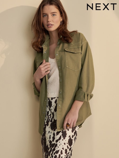 Khaki Green Oversize Denim 100% Cotton Shirt (AG9351) | €33
