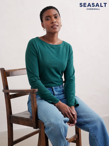 Seasalt Cornwall Teal Blue Easel Long Sleeve Jersey Top (AG9426) | AED65