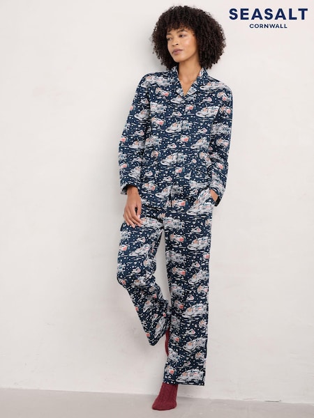 Seasalt Cornwall Navy Blue 100% Cotton View Point Pyjamas (AG9447) | 148 QAR