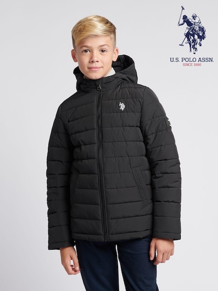 U.S. Polo Assn Black U.S. Polo Assn. Boys Lightweight Quilt Hooded Puffer Jacket (AG9523) | ₪352 - ₪422