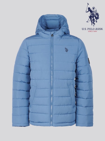 Blå - U.S. Polo Assn. Boys Lightweight Quilt Hooded Puffer Jacket (AG9534) | kr1 470 - kr1 770