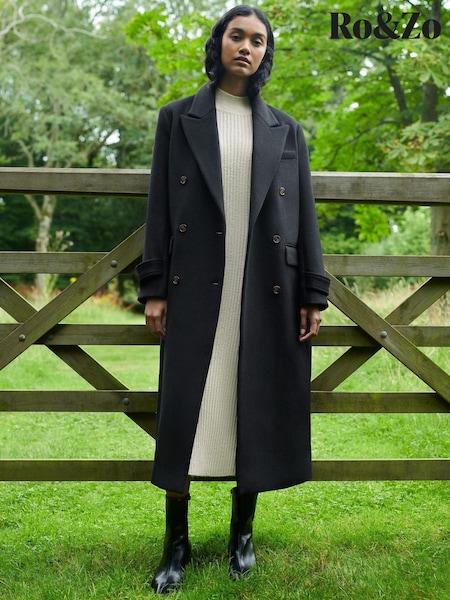 Ro&Zo Black Double Breasted Overcoat (AG9715) | AED667