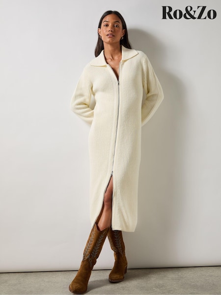 Ro&Zo Cream Zip Through Knitted Dress (AG9724) | €66