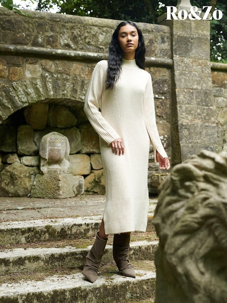Ro&Zo Oatmeal High Neck Jumper Dress (AG9727) | €63