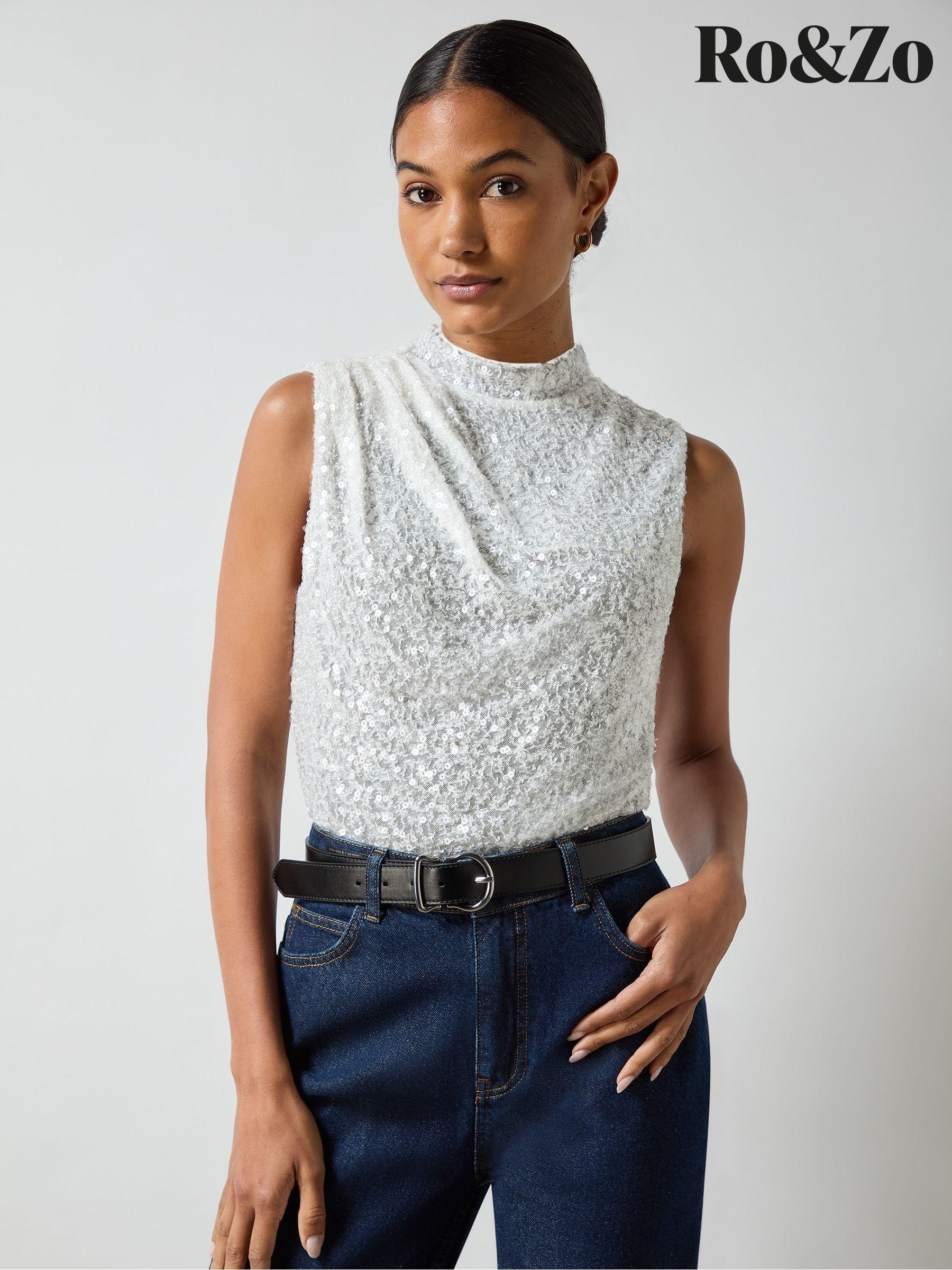 Women's white sequin tops evening wear hot sale