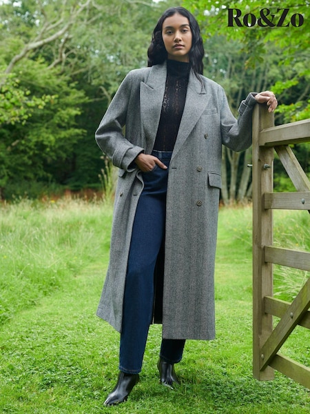 Ro&Zo Grey Herringbone Double Breasted Overcoat (AG9735) | €151