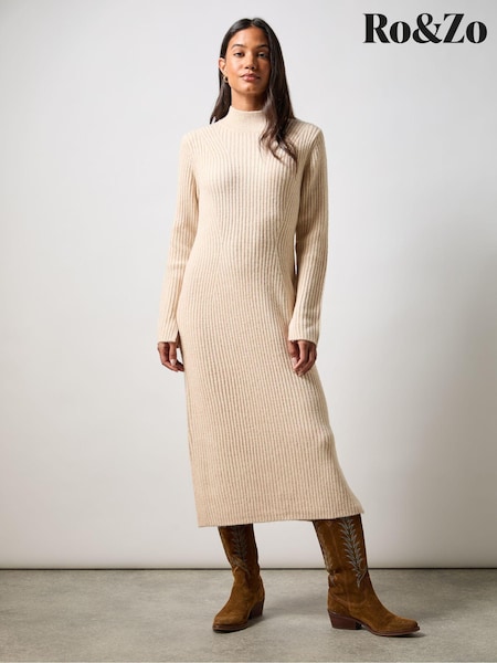 Ro&Zo Oatmeal Petite High Neck Jumper Dress (AG9737) | €63