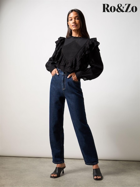 Ro&Zo Black Frill Front Blouse (AG9758) | AED230