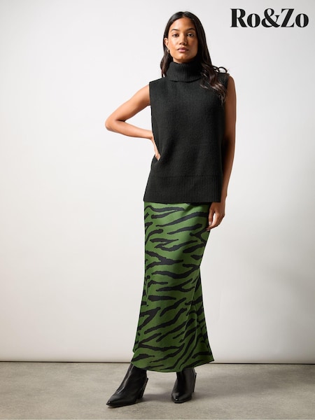 Ro&Zo Khaki Green Petite Zebra Print Bias Cut Maxi Skirt (AG9761) | 4,746 UAH