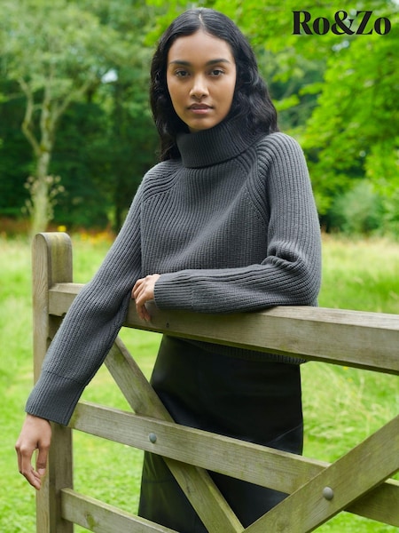 Ro&Zo Charcoal Grey Ribbed High Neck Jumper (AG9762) | €56