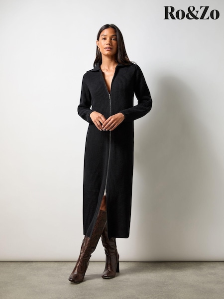 Ro&Zo Black Zip Through Knitted Dress (AG9768) | €64