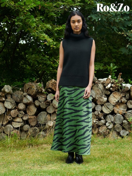 Ro&Zo Khaki Green Zebra Print Bias Cut Maxi Skirt (AG9774) | €60