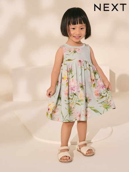 Green Floral Sleeveless Jersey Summer Dress (3mths-7yrs) (AG9790) | $12 - $16
