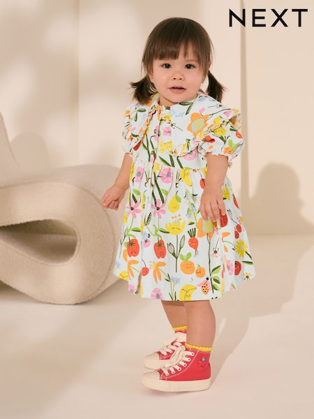 Multi Fruit Print 100% Cotton Short Sleeve Collar Dress (3mths-7yrs) (AG9792) | $21 - $28