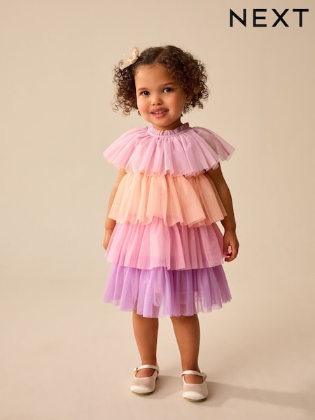 Peach Pink Mesh Party Dress (3mths-7yrs) (AG9795) | 104 QAR - 124 QAR