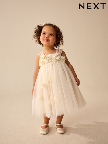 Ecru White Sleeveless Mesh Party Dress (3mths-7yrs) (AG9796) | €37 - €43