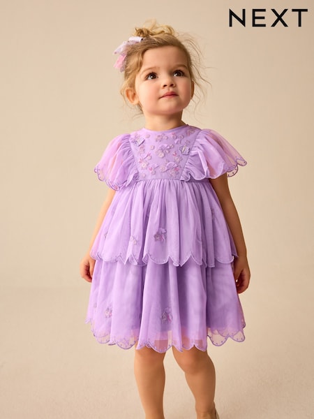 Purple Mesh Scallop Party Dress (3mths-7yrs) (AG9797) | €29 - €35