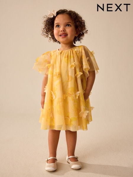 Yellow Short Sleeve Mesh Butterfly Dress (3mths-7yrs) (AG9804) | 104 QAR - 124 QAR