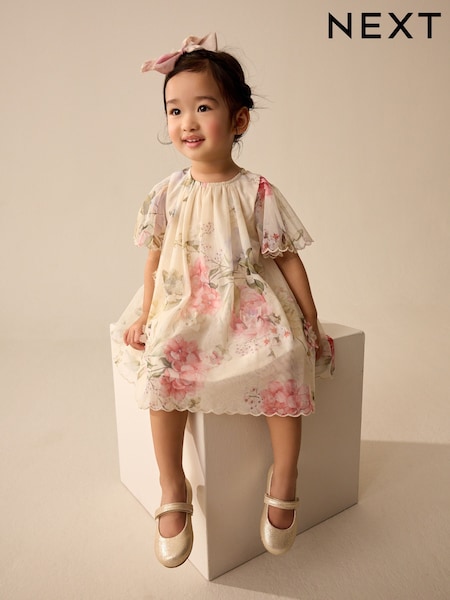 Pink Floral Short Sleeve Mesh Party Dress (3mths-7yrs) (AG9805) | 114 QAR - 134 QAR