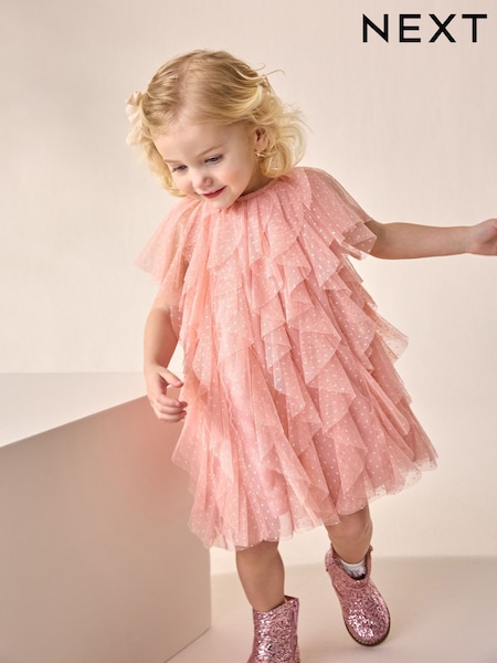 ורוד - Sleeveless Mesh Party Dress (3mths-7yrs) (AG9806) | ‏96‏₪ - ‏113‏ ₪
