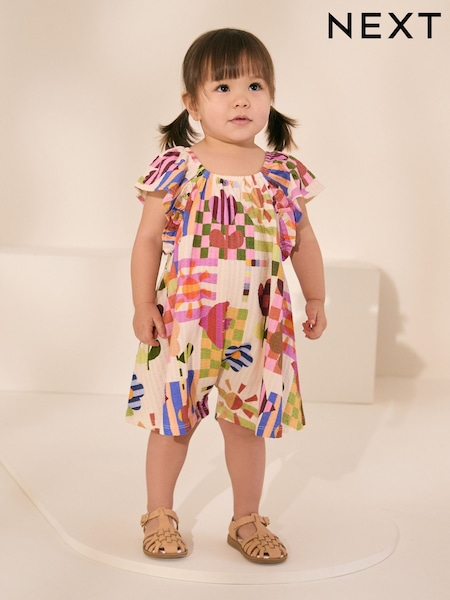 أزرق/وردي - 100% Cotton Jersey Ruffle Playsuit (3mths-7yrs) (AG9818) | ‏61 د.إ.‏ - ‏ 71‏ د.إ.