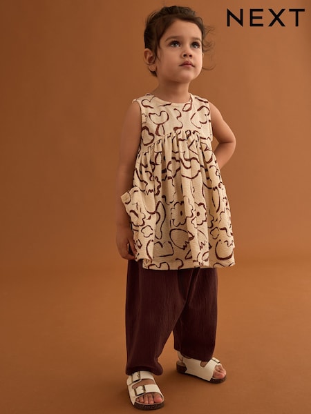 Brown/Cream Dress and Trousers Set (3mths-7yrs) (AG9821) | €24 - €29