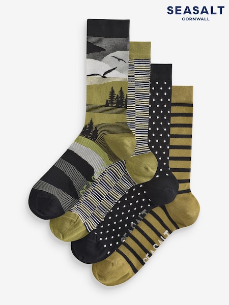 Seasalt Cornwall Green Mens Sailor Socks Box of 4 Greens (AG9899) | €43