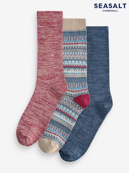 Seasalt Cornwall Blue Mens Bloomin Good Socks Box of 3 (AG9912) | €35