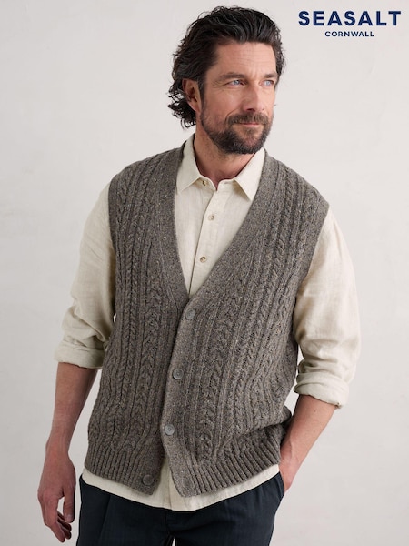 Seasalt Cornwall Natural Mens Boulder Perch Button Through Vest (AG9929) | €68