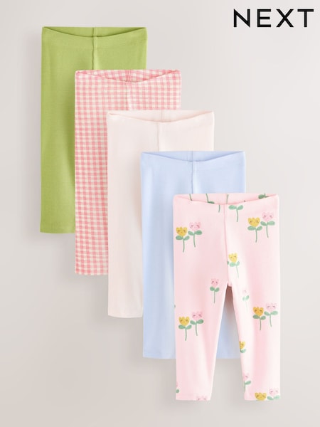 Light Pink Ribbed Leggings 5 Pack (3mths-7yrs) (AG9940) | €29 - €35
