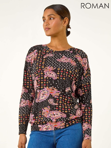 Roman Orange Banded Paisley Stretch Top (AH1020) | €21.50