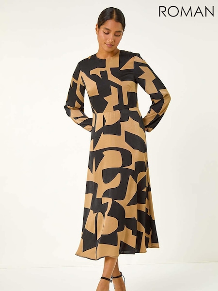 Roman Geometric Colour Block Print Midi Dress (AH1021) | €66