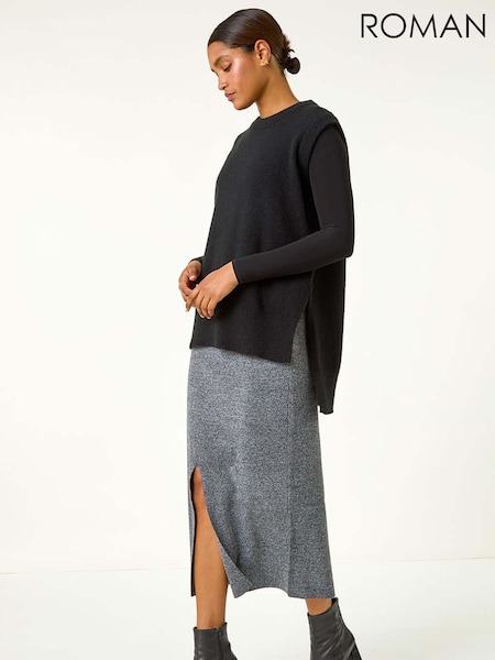 Roman Front Split Knitted Midi Skirt (AH1032) | ‏220‏₪