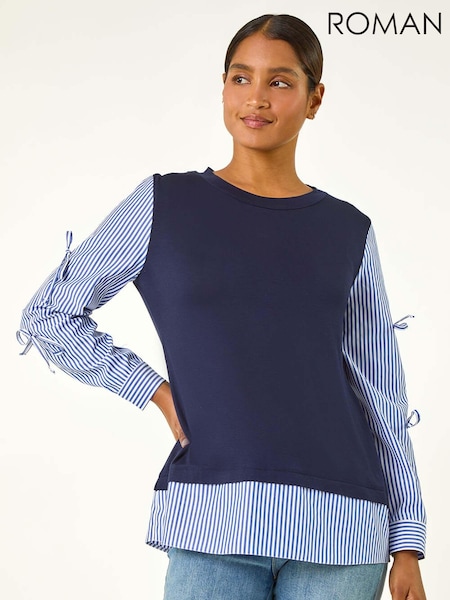 Roman Blue Stripe Bow Sleeve Stretch Top (AH1047) | €44