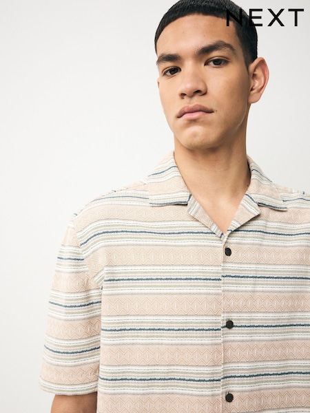 Neutral 100% Cotton Textured Stripe Short Sleeve Shirt (AH1063) | €37