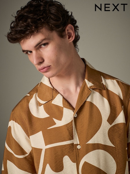 Neutral Textured Printed Short Sleeve Shirt (AH1068) | R$ 285