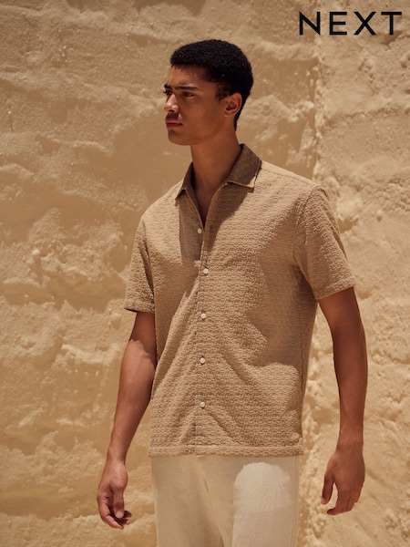 Stone Natural 100% Cotton Waffle Texture Short Sleeve Shirt (AH1071) | €37