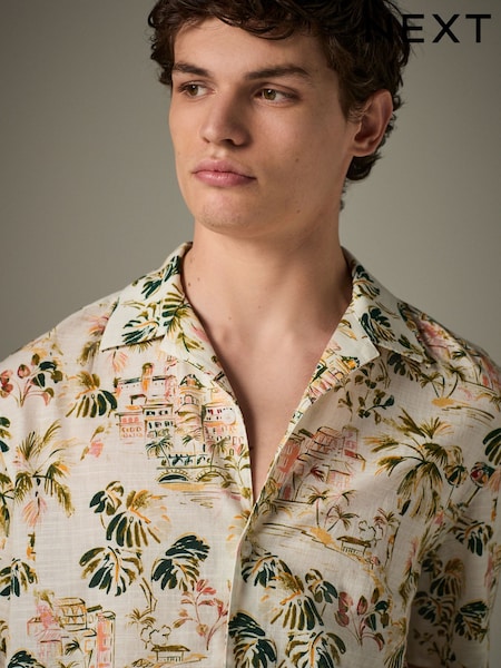 Белый - 100% Cotton Watercolour Printed Short Sleeve Shirt (AH1075) | €34