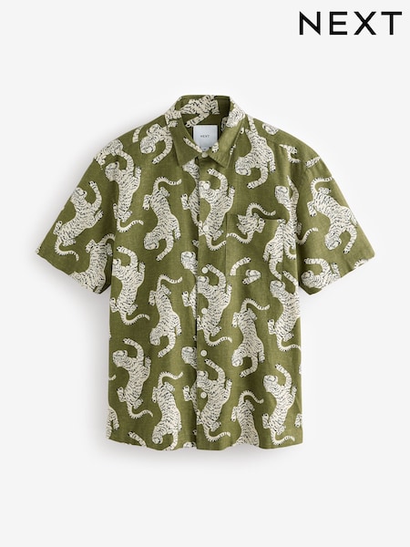 Green Tiger Printed Short Sleeve Shirt (AH1095) | €37